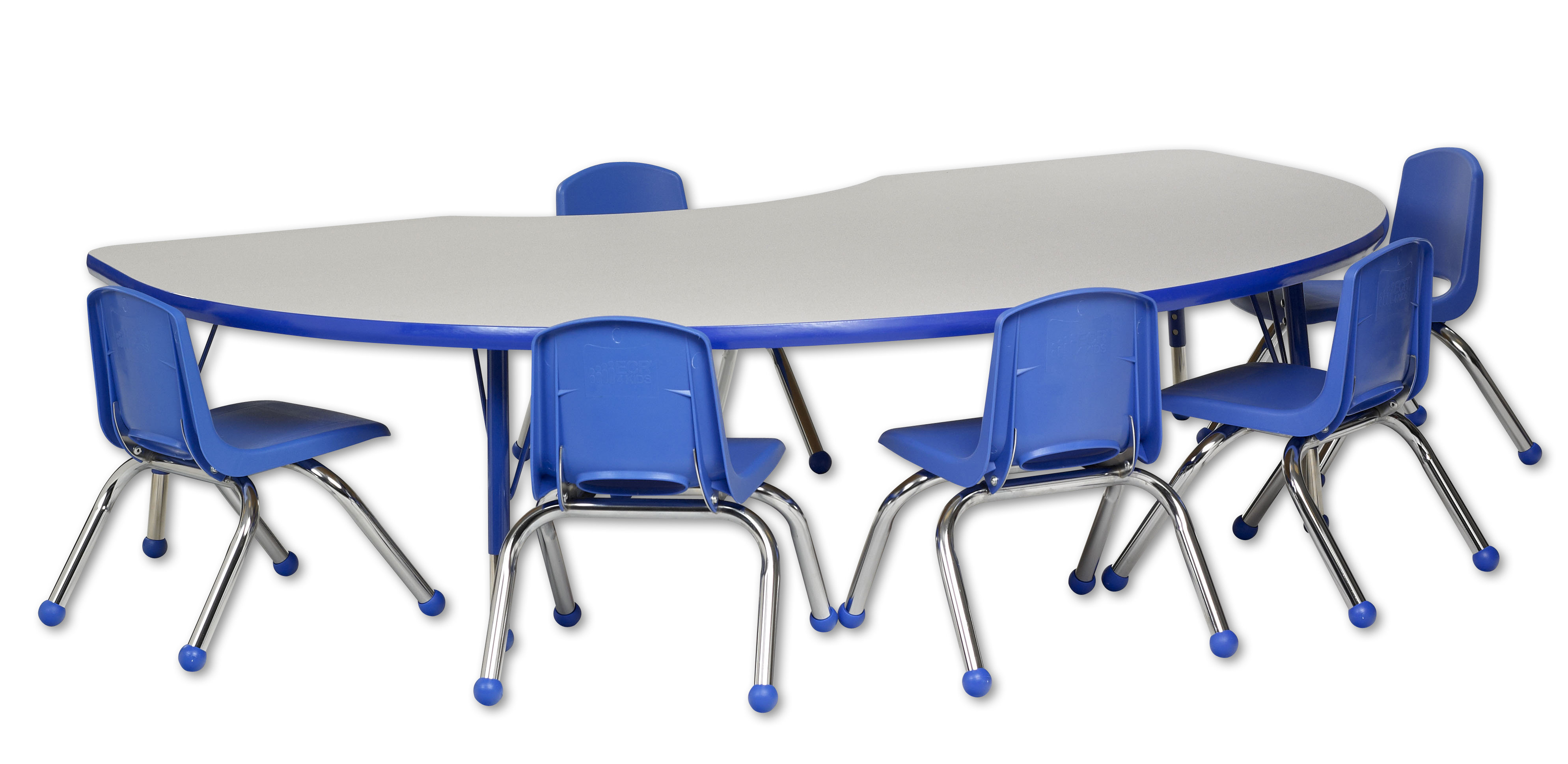 ECR4Kids 7 Piece 72" x 48" Kidney Classroom Table and 16" Chair Set